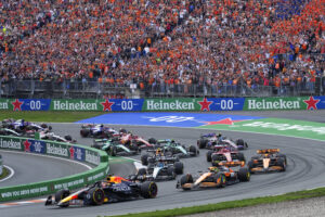 Max Verstappen of the Netherlands leads the field after the start of the Formula One Dutch Grand Prix at the Zandvoort racetrack. (AP Photo/Peter Dejong, File)